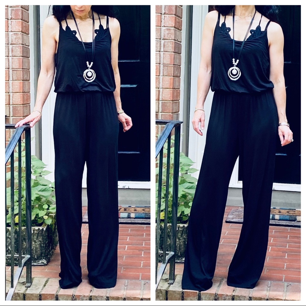 BLACK WIDE LEG TANK JUMPSUIT - Picture 9 of 11